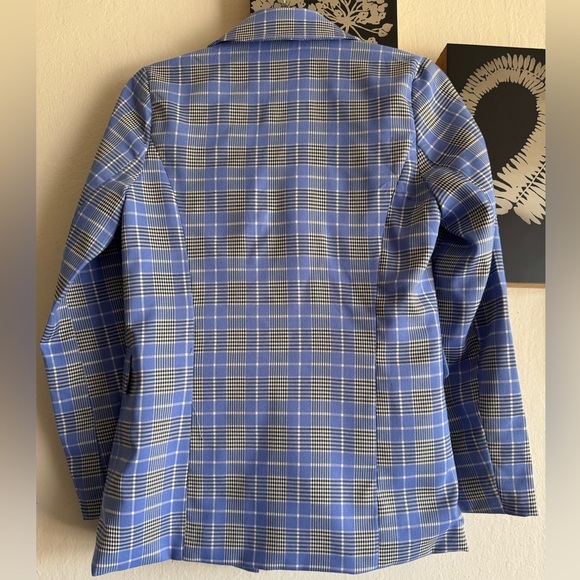 Princess Polly Mrs Nancy Blazer blue check plaid print - Picture 7 of 11